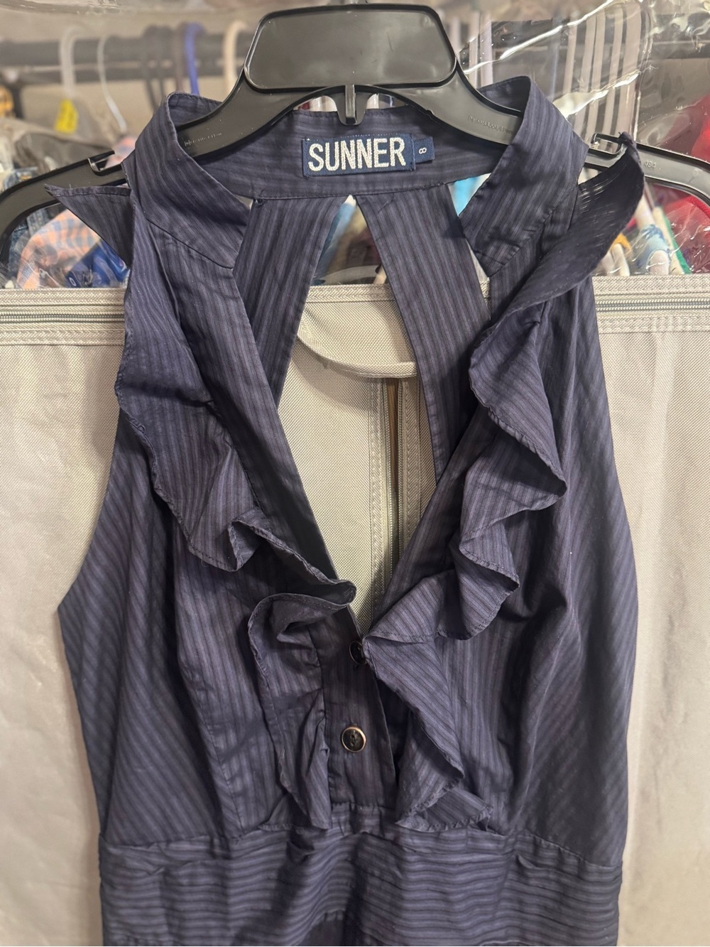 Navy Ruffle Halter Dress - Picture 3 of 4